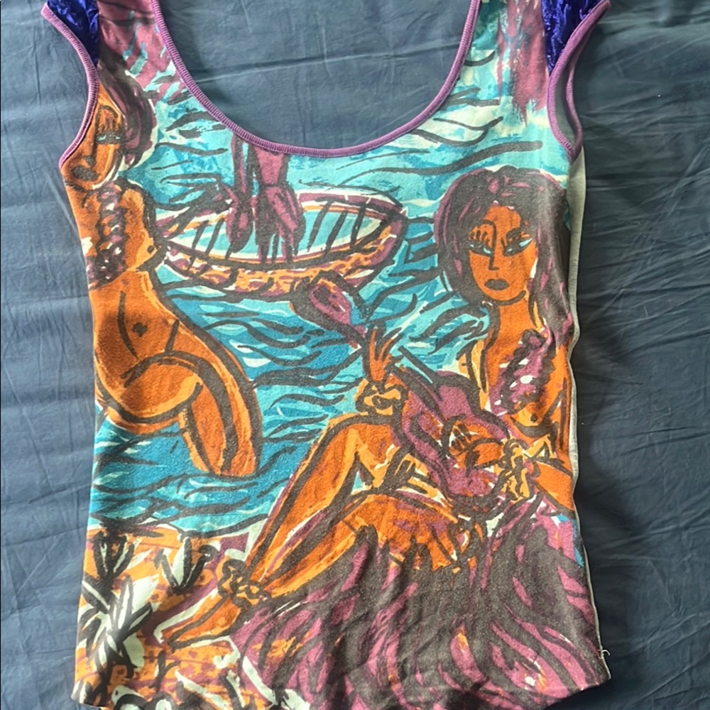 Custo Barcelona Multi-Color Velvet-Trim Tank Top size s-m Vintage 90s